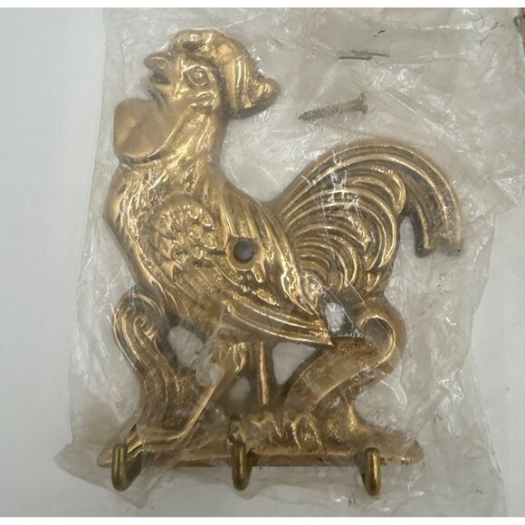 Vtg Gold-Tone Wire 3-Tier Hanging Fruit Basket Organizer With Rooster Wall Hook - Picture 2 of 6